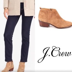 Women’s J.Crew tan suede ankle boot with zipper